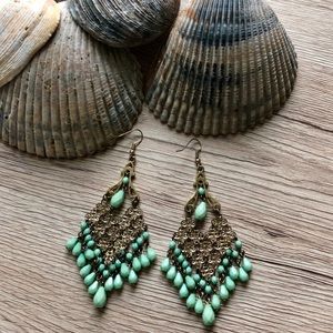 Teardrop beaded chandelier earrings